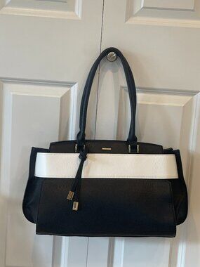 WHBM Black & White Structured Tote with Gold Hardware